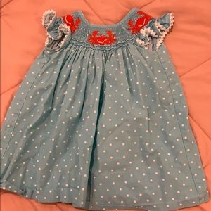 12mo smocked blue dress with crab detail
